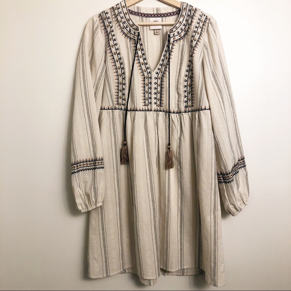 Knox Rose Striped Long Sleeve Embroidered Dress
